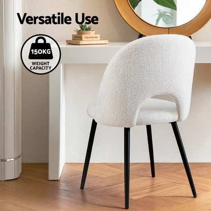 1 Set of 2 Artiss Dining Chair Boucle Sherpa DINC-B-SHP-WHX2