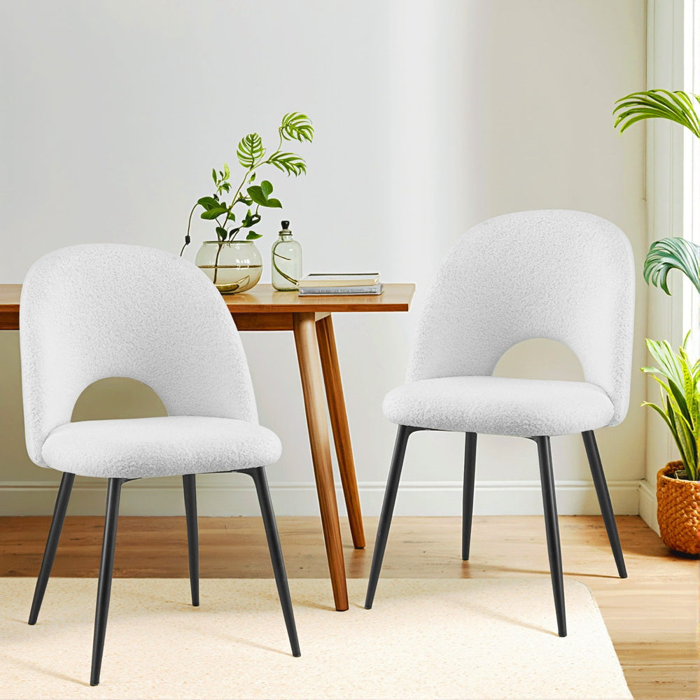 1 Set of 2 Artiss Dining Chair Boucle Sherpa DINC-B-SHP-WHX2