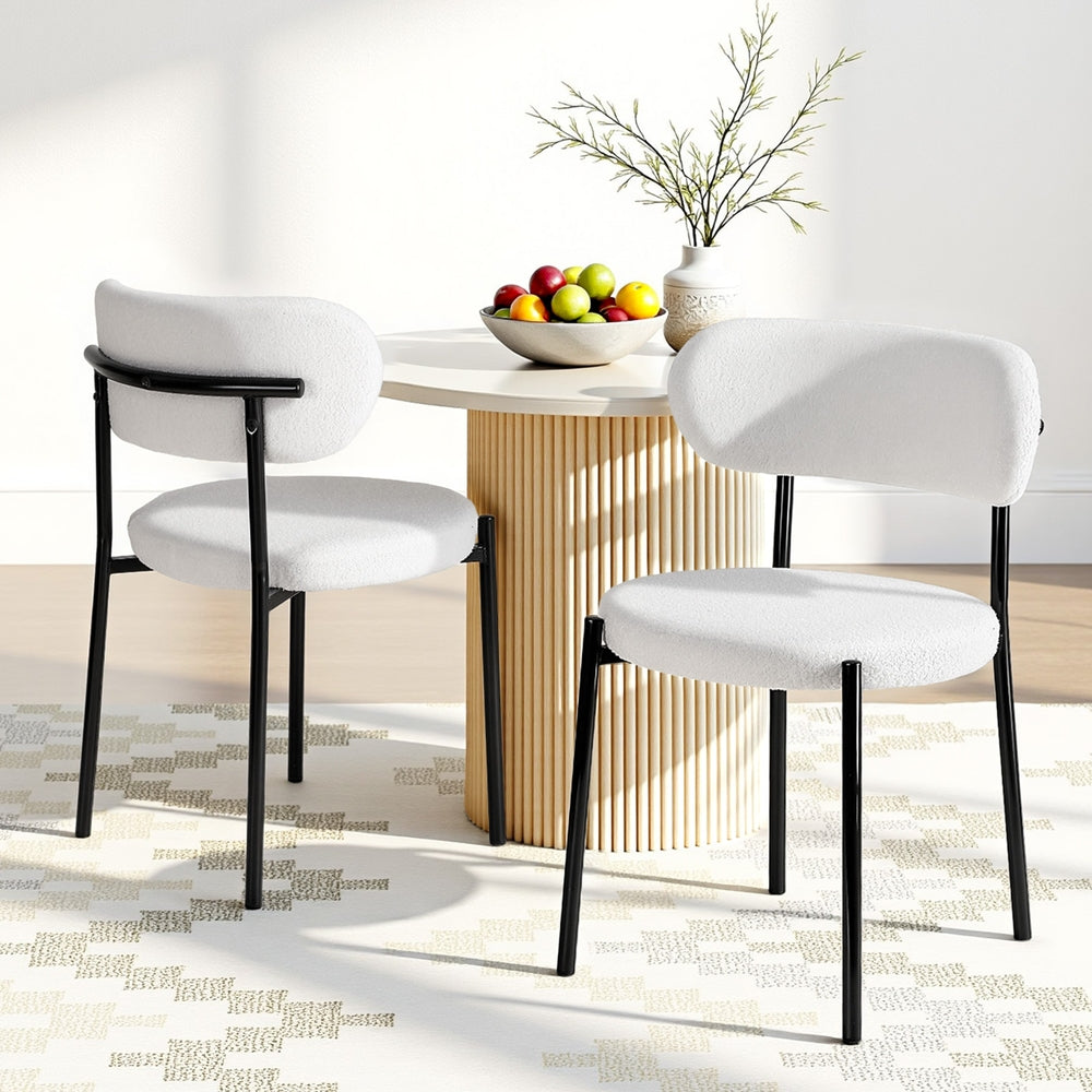 Artiss Dining Chairs Set of 2 Sherpa Boucle White DINC-B-W01-WHX2