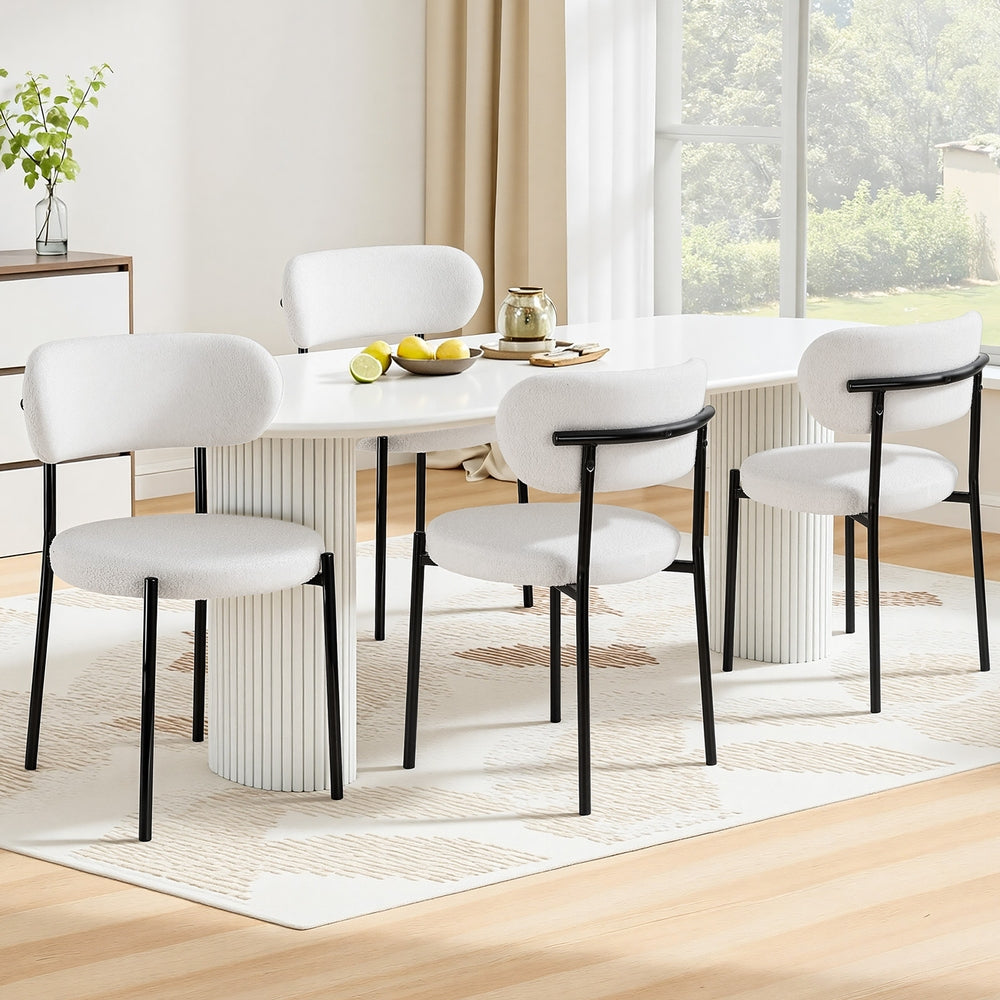 Artiss Dining Chairs Set of 4 Sherpa Boucle White DINC-B-W01-WHX4