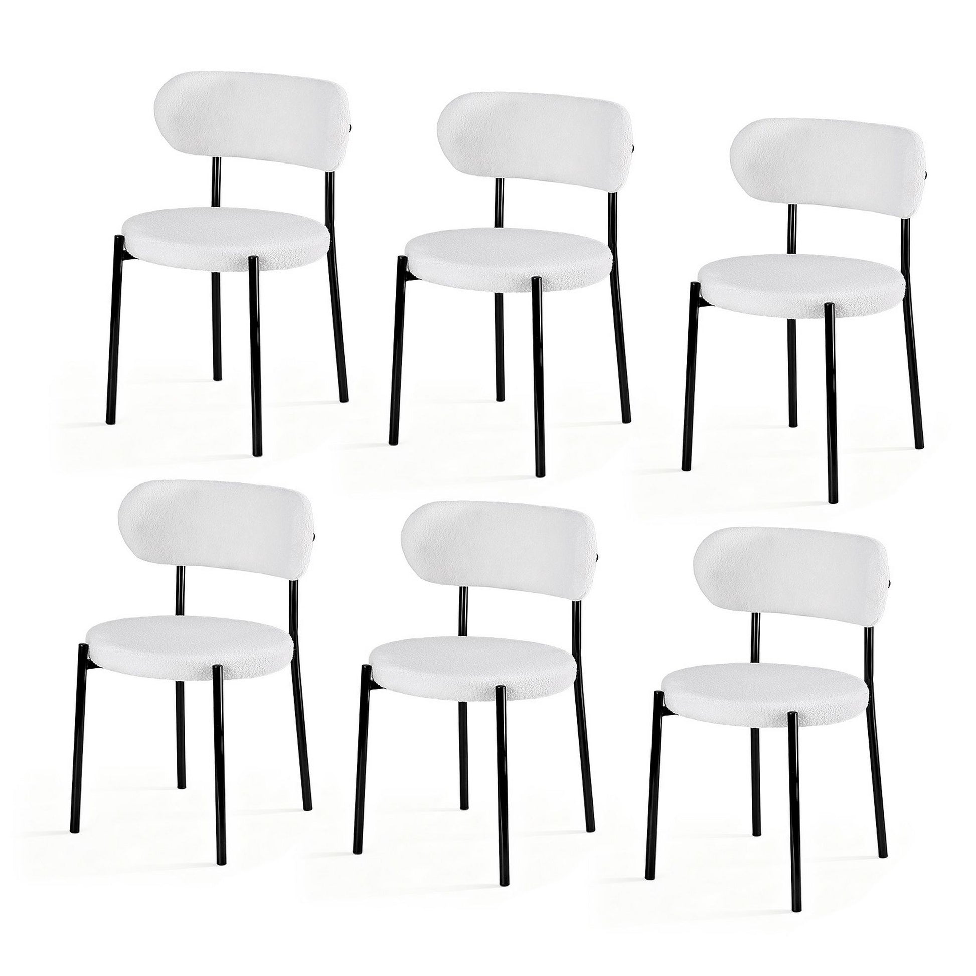 Artiss Dining Chairs Set of 6 Sherpa Boucle White DINC-B-W01-WHX6