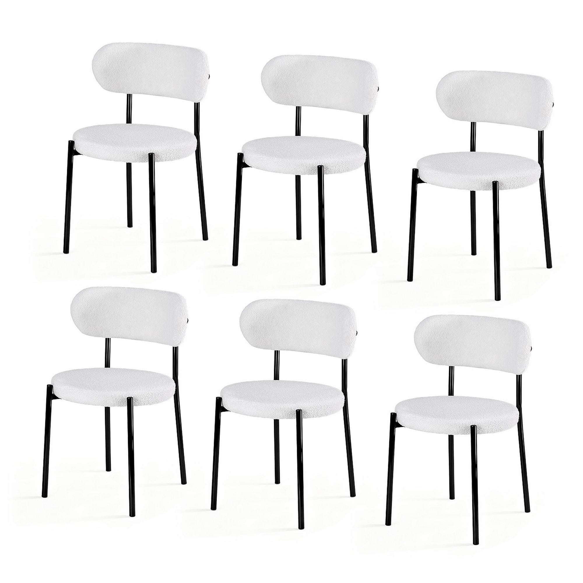Artiss Dining Chairs Set of 6 Sherpa Boucle White DINC-B-W01-WHX6