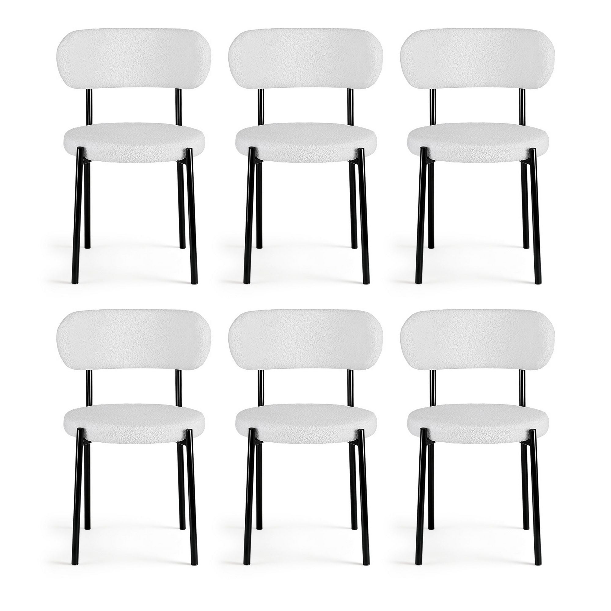 Artiss Dining Chairs Set of 6 Sherpa Boucle White DINC-B-W01-WHX6