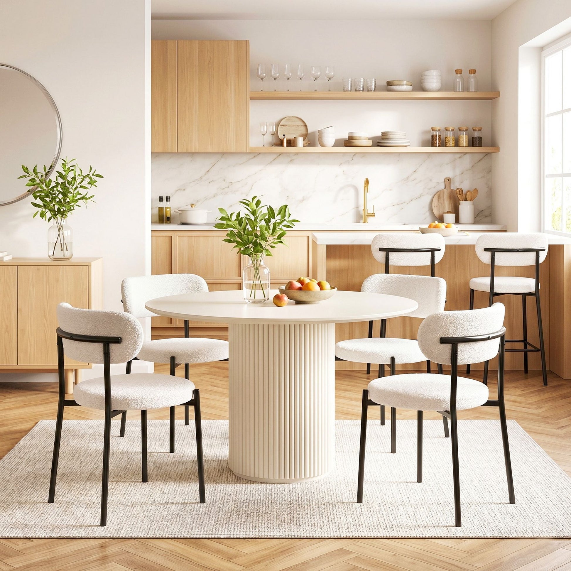 Artiss Dining Chairs Set of 6 Sherpa Boucle White DINC-B-W01-WHX6