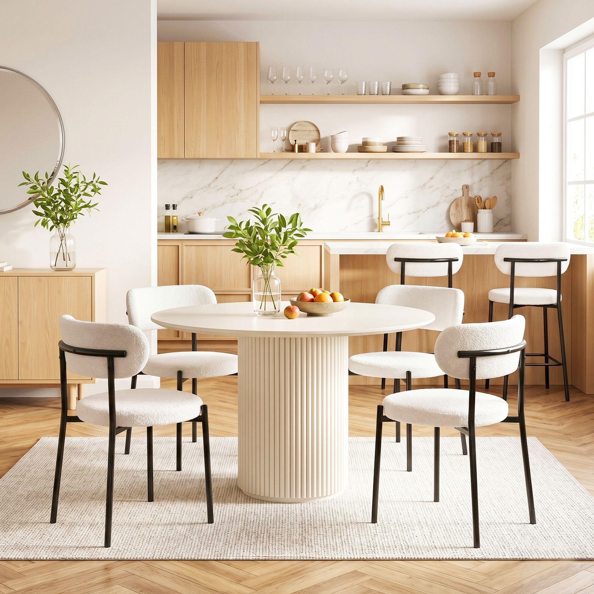 Artiss Dining Chairs Set of 6 Sherpa Boucle White DINC-B-W01-WHX6