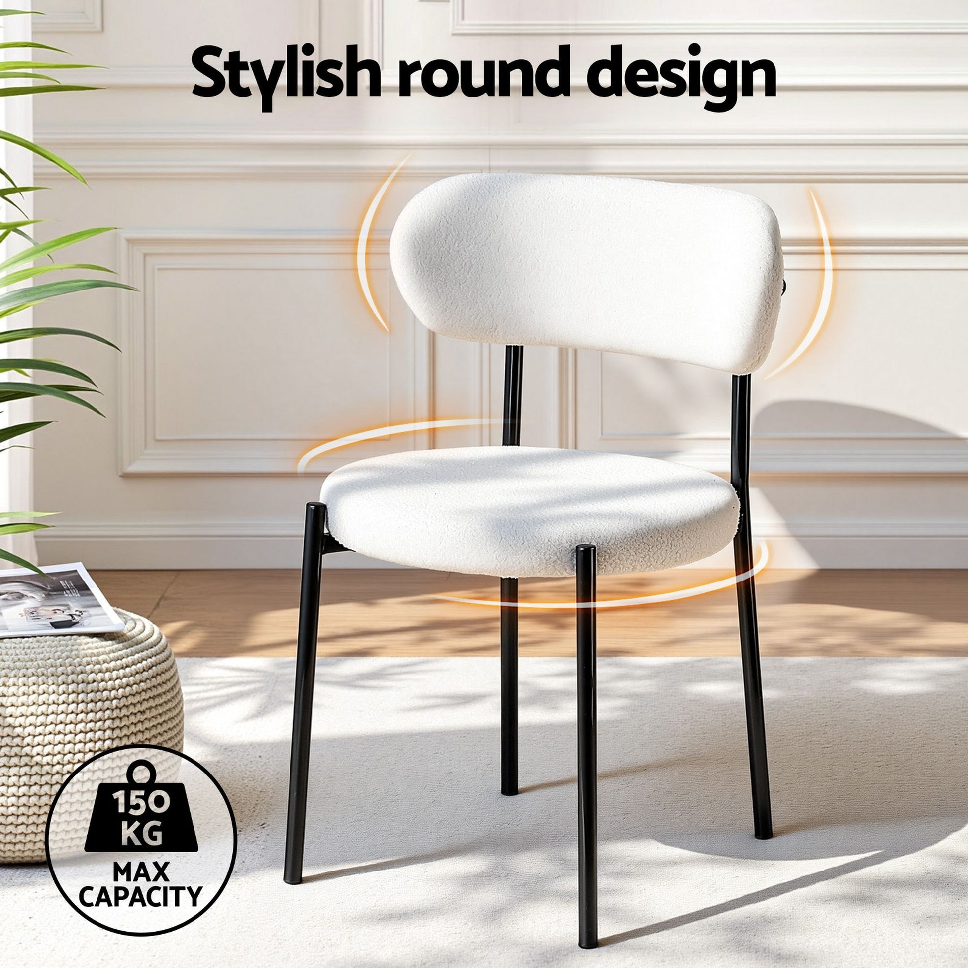 Artiss Dining Chairs Set of 6 Sherpa Boucle White DINC-B-W01-WHX6