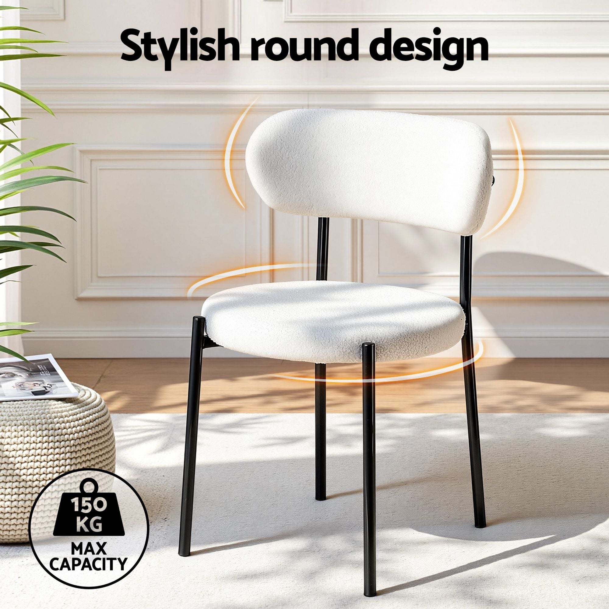 Artiss Dining Chairs Set of 6 Sherpa Boucle White DINC-B-W01-WHX6