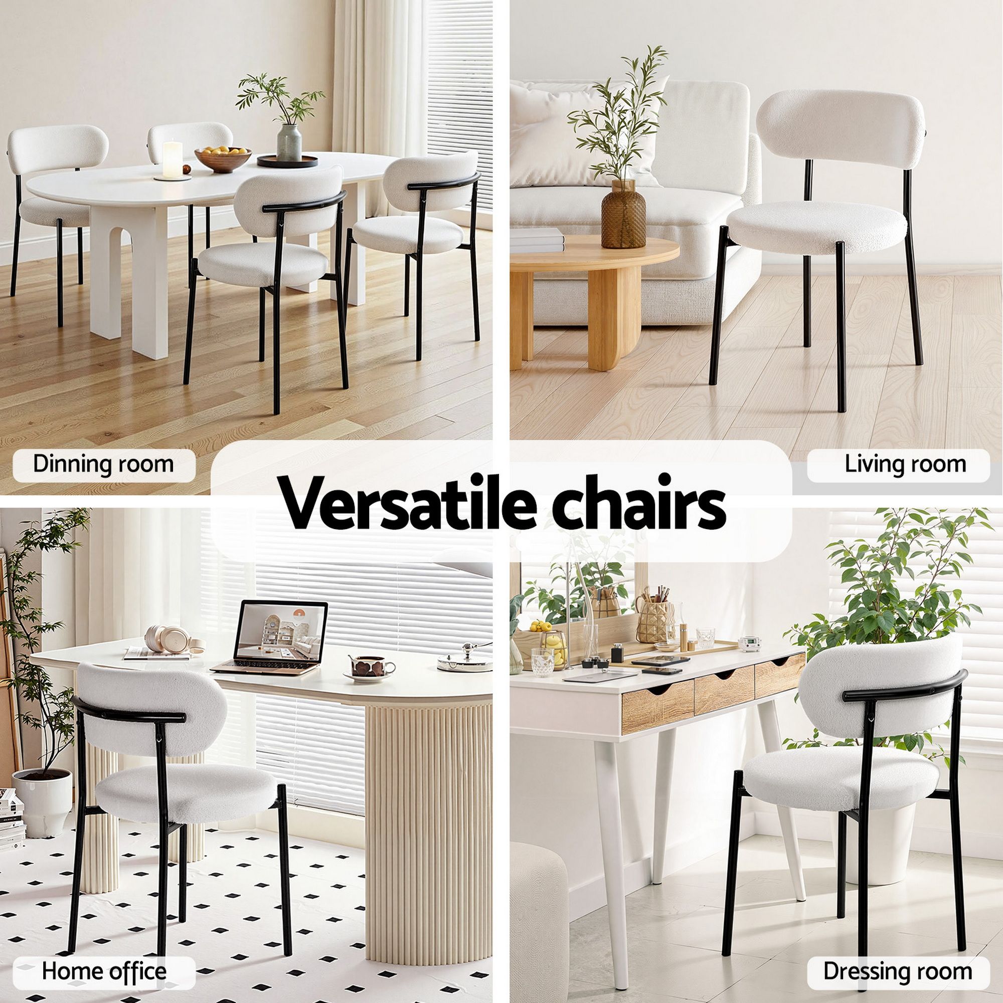 Artiss Dining Chairs Set of 6 Sherpa Boucle White DINC-B-W01-WHX6