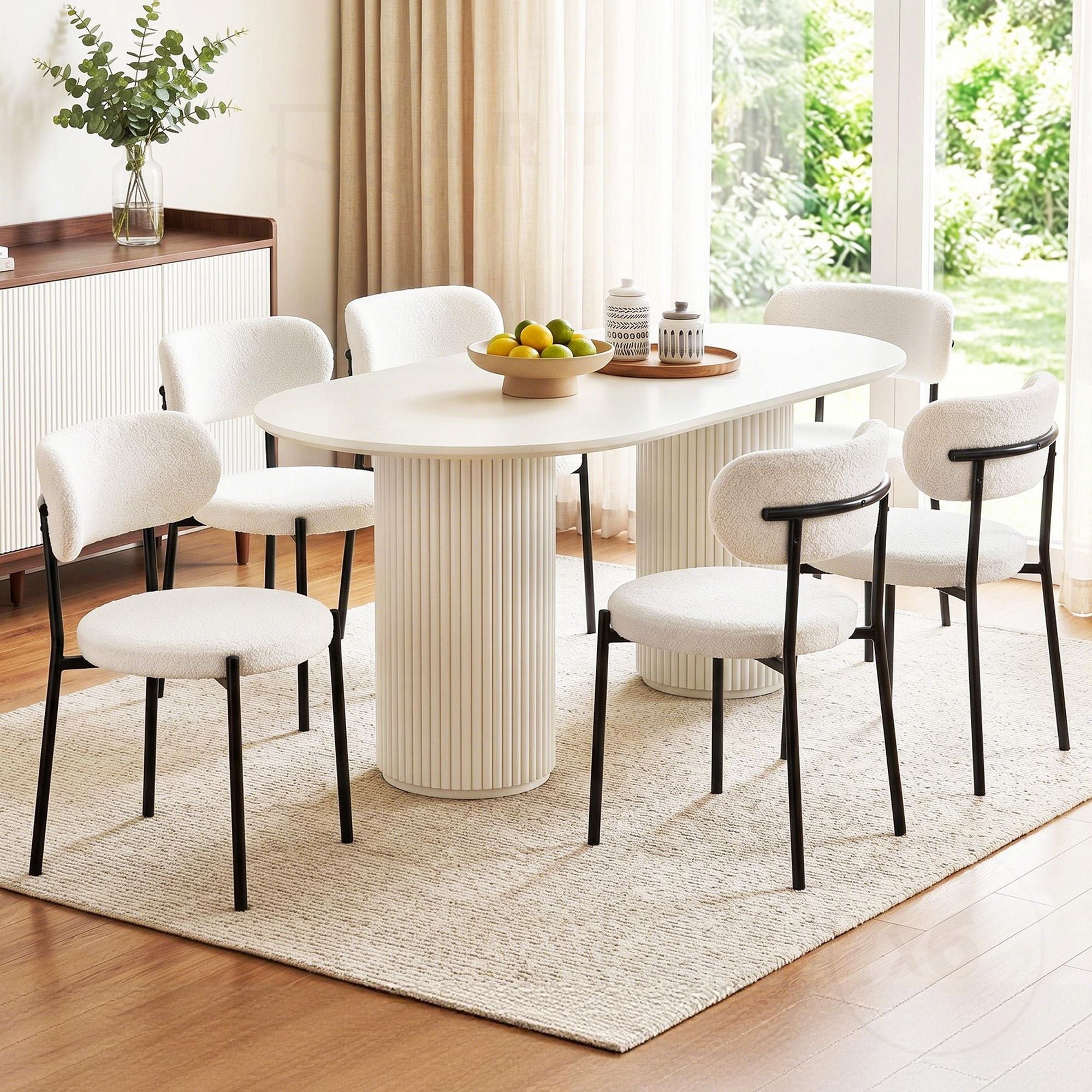 Artiss Dining Chairs Set of 6 Sherpa Boucle White DINC-B-W01-WHX6