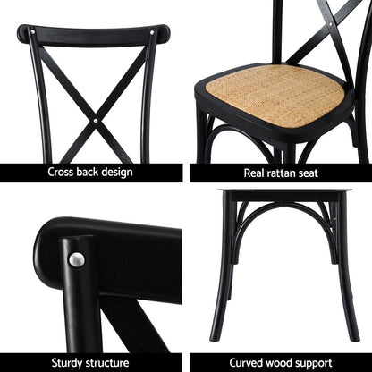 Artiss 2x Dining Chairs Rattan Wooden Kitchen Accent Chair Cafe Lounge Rubber Wood DINC-G-RA-BKX2