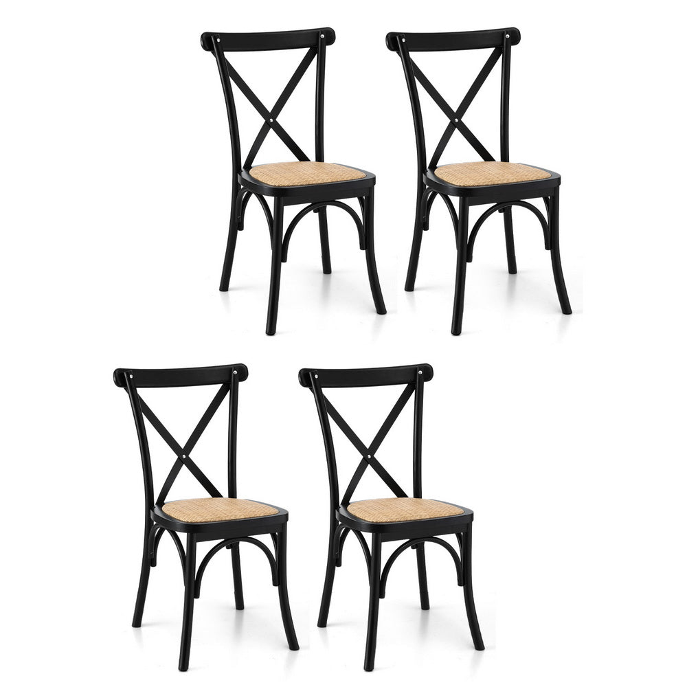 Artiss 4x Dining Chairs Rattan Wooden Kitchen Accent Chair Cafe Lounge Rubber Wood DINC-G-RA-BKX4