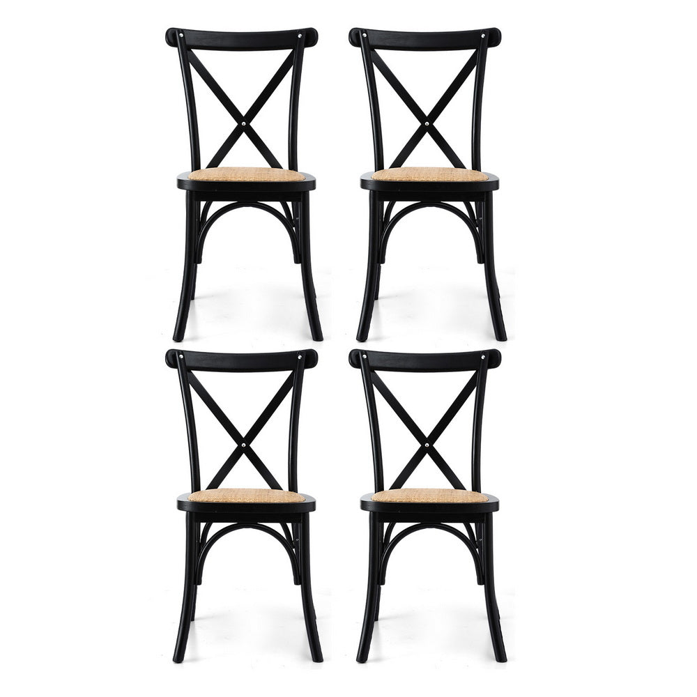 Artiss 4x Dining Chairs Rattan Wooden Kitchen Accent Chair Cafe Lounge Rubber Wood DINC-G-RA-BKX4