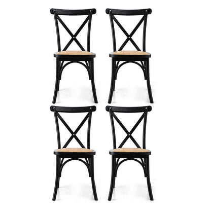 Artiss 4x Dining Chairs Rattan Wooden Kitchen Accent Chair Cafe Lounge Rubber Wood DINC-G-RA-BKX4