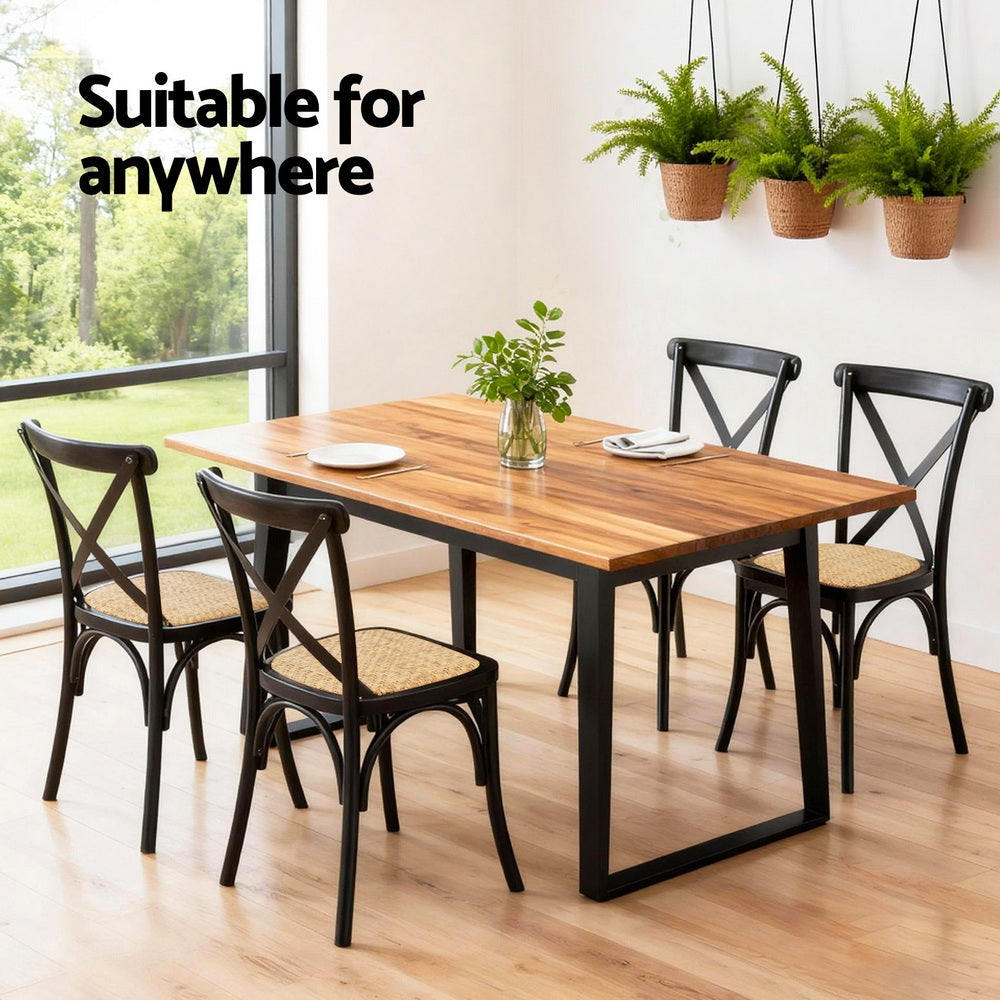 Artiss 4x Dining Chairs Rattan Wooden Kitchen Accent Chair Cafe Lounge Rubber Wood DINC-G-RA-BKX4