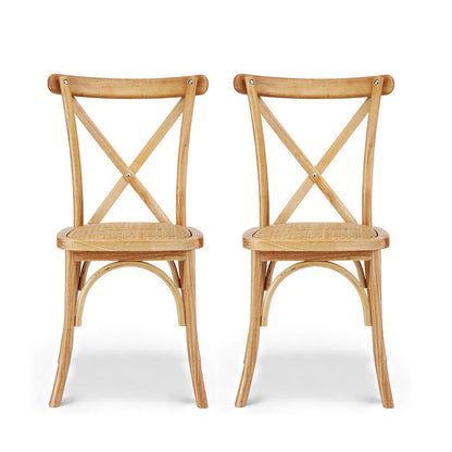 Artiss 2x Dining Chairs Rattan Wooden Kitchen Accent Chair Cafe Lounge Rubber Wood DINC-G-RA-NTX2