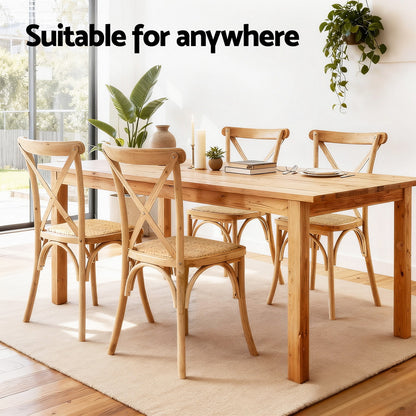 Artiss 2x Dining Chairs Rattan Wooden Kitchen Accent Chair Cafe Lounge Rubber Wood DINC-G-RA-NTX2