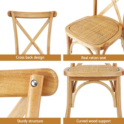 Artiss 2x Dining Chairs Rattan Wooden Kitchen Accent Chair Cafe Lounge Rubber Wood DINC-G-RA-NTX2