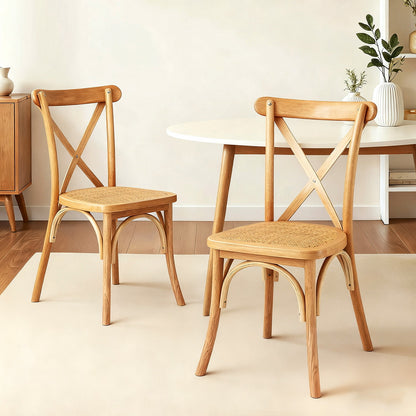 Artiss 2x Dining Chairs Rattan Wooden Kitchen Accent Chair Cafe Lounge Rubber Wood DINC-G-RA-NTX2