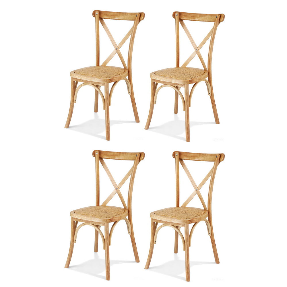 Artiss 4x Dining Chairs Rattan Wooden Kitchen Accent Chair Cafe Lounge Rubber Wood DINC-G-RA-NTX4