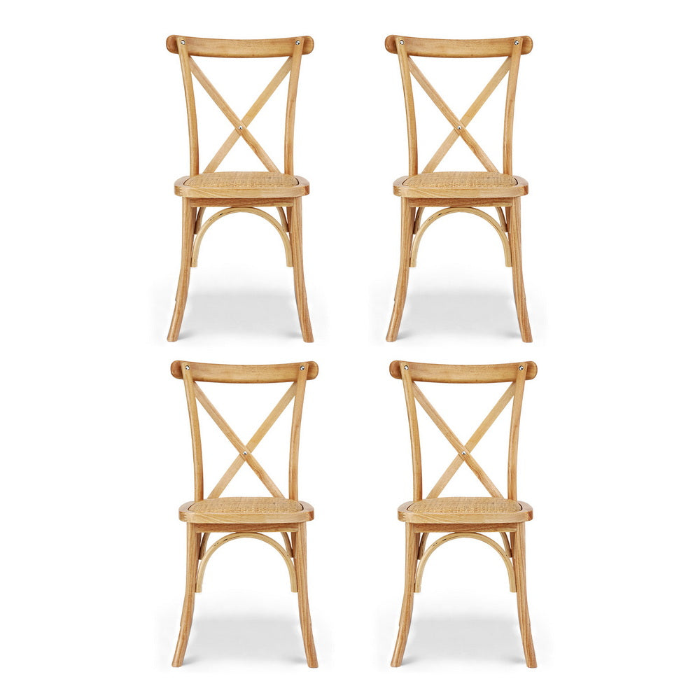 Artiss 4x Dining Chairs Rattan Wooden Kitchen Accent Chair Cafe Lounge Rubber Wood DINC-G-RA-NTX4