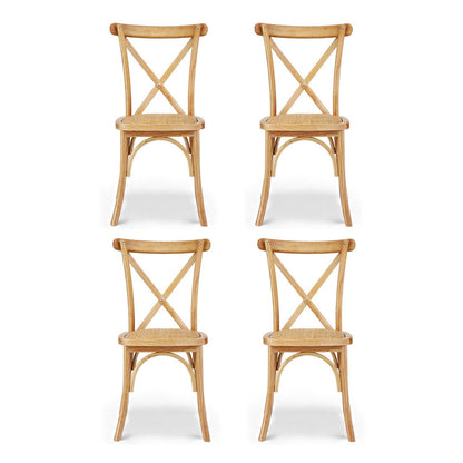 Artiss 4x Dining Chairs Rattan Wooden Kitchen Accent Chair Cafe Lounge Rubber Wood DINC-G-RA-NTX4