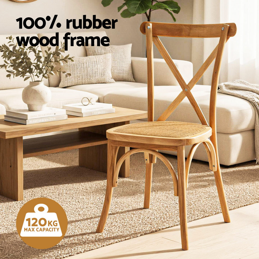 Artiss 4x Dining Chairs Rattan Wooden Kitchen Accent Chair Cafe Lounge Rubber Wood DINC-G-RA-NTX4