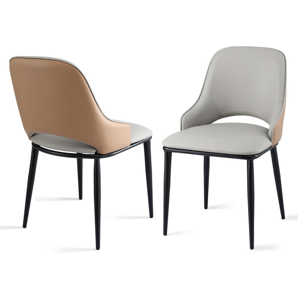 Artiss 2x Dining Chairs Hollow PU Leather Kitchen Lounge Cafe Accent Chair Grey DINC-K-1024-BGX2