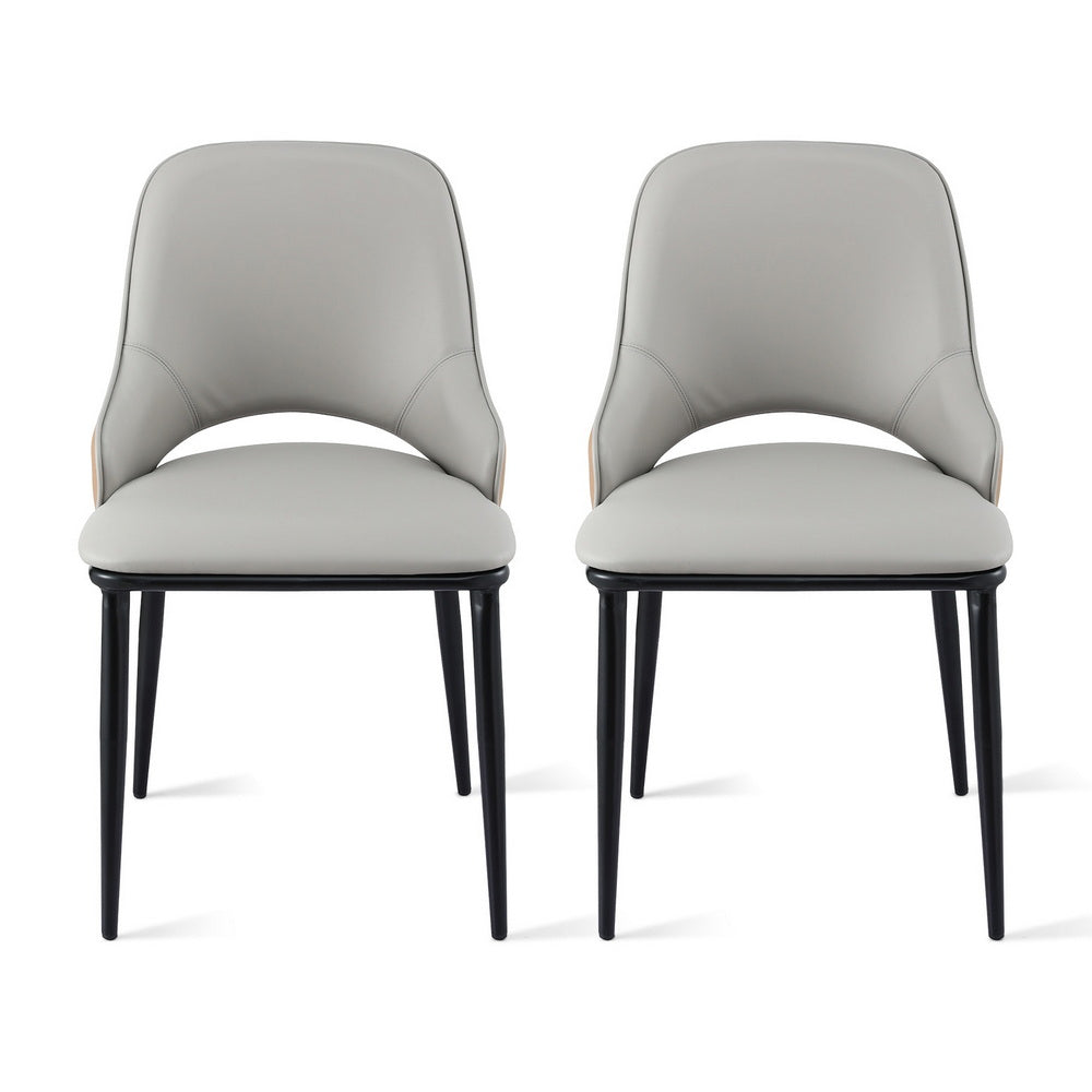 Artiss 2x Dining Chairs Hollow PU Leather Kitchen Lounge Cafe Accent Chair Grey DINC-K-1024-BGX2