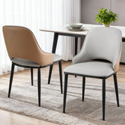 Artiss 2x Dining Chairs Hollow PU Leather Kitchen Lounge Cafe Accent Chair Grey DINC-K-1024-BGX2