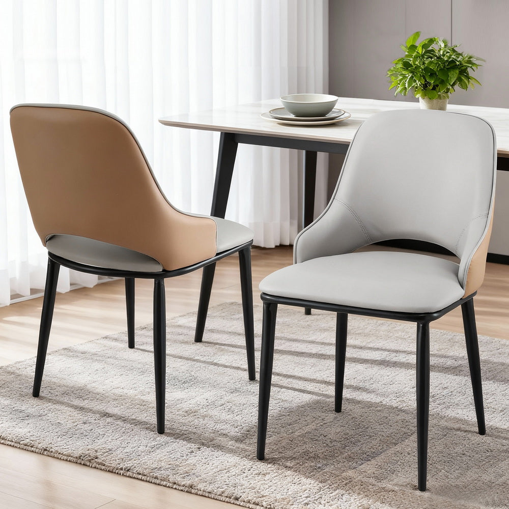 Artiss 2x Dining Chairs Hollow PU Leather Kitchen Lounge Cafe Accent Chair Grey DINC-K-1024-BGX2