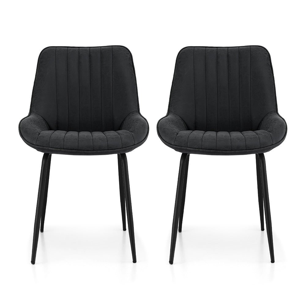 Artiss 2x Dining Chairs Retro PU Leather Kitchen Lounge Cafe Accent Chair Black DINC-K-2602-BKX2