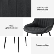 Artiss 2x Dining Chairs Retro PU Leather Kitchen Lounge Cafe Accent Chair Black DINC-K-2602-BKX2