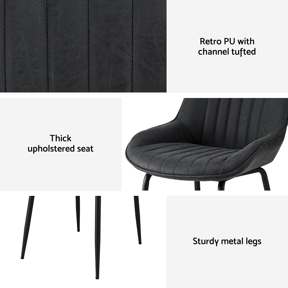 Artiss 2x Dining Chairs Retro PU Leather Kitchen Lounge Cafe Accent Chair Black DINC-K-2602-BKX2