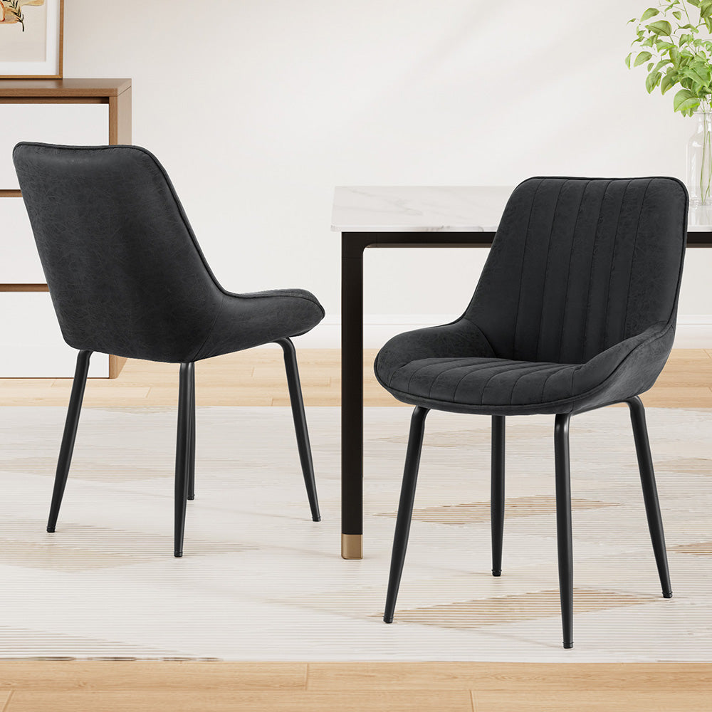 Artiss 2x Dining Chairs Retro PU Leather Kitchen Lounge Cafe Accent Chair Black DINC-K-2602-BKX2