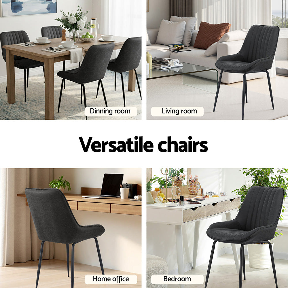 Artiss 4x Dining Chairs Retro PU Leather Kitchen Lounge Cafe Accent Chair Black DINC-K-2602-BKX4