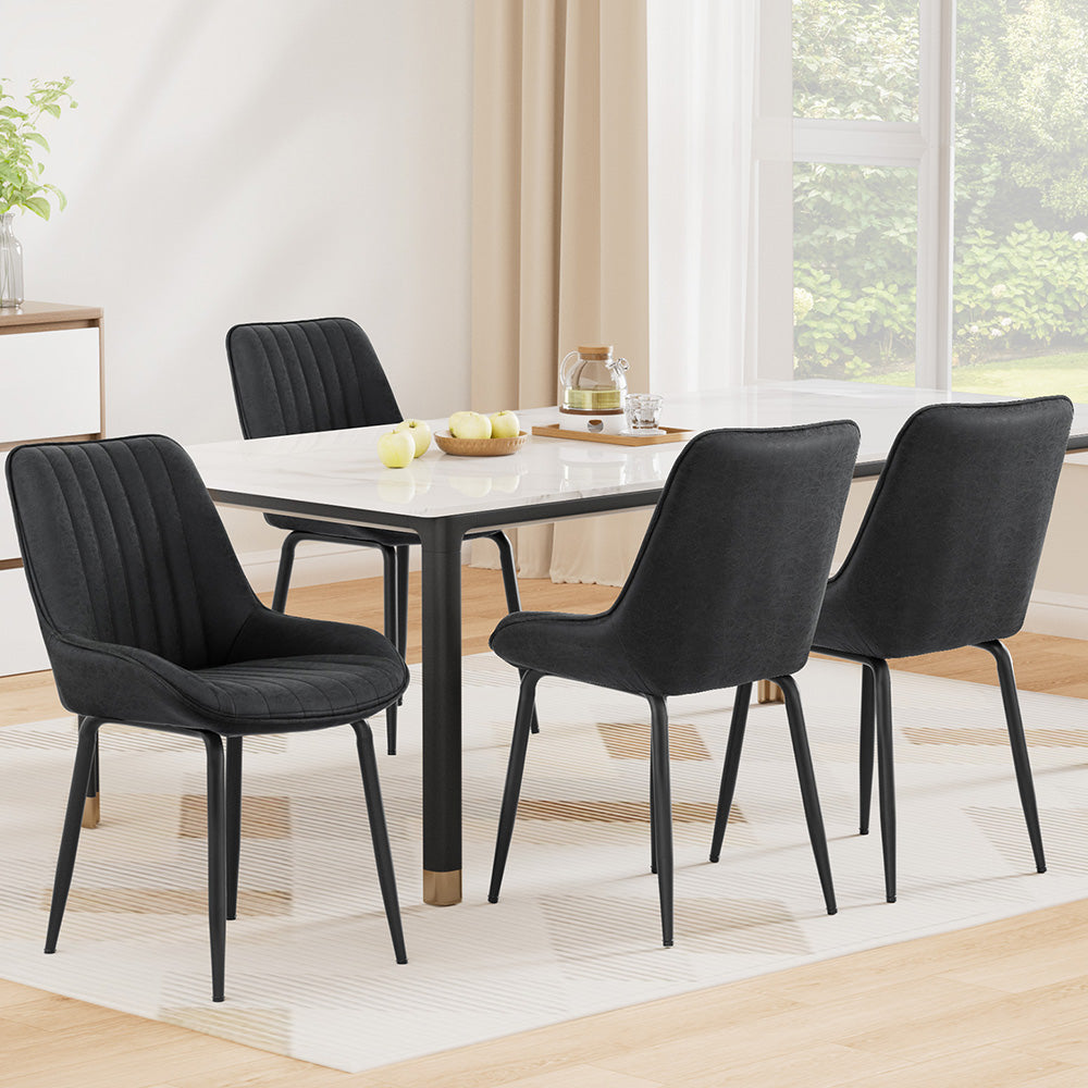 Artiss 4x Dining Chairs Retro PU Leather Kitchen Lounge Cafe Accent Chair Black DINC-K-2602-BKX4