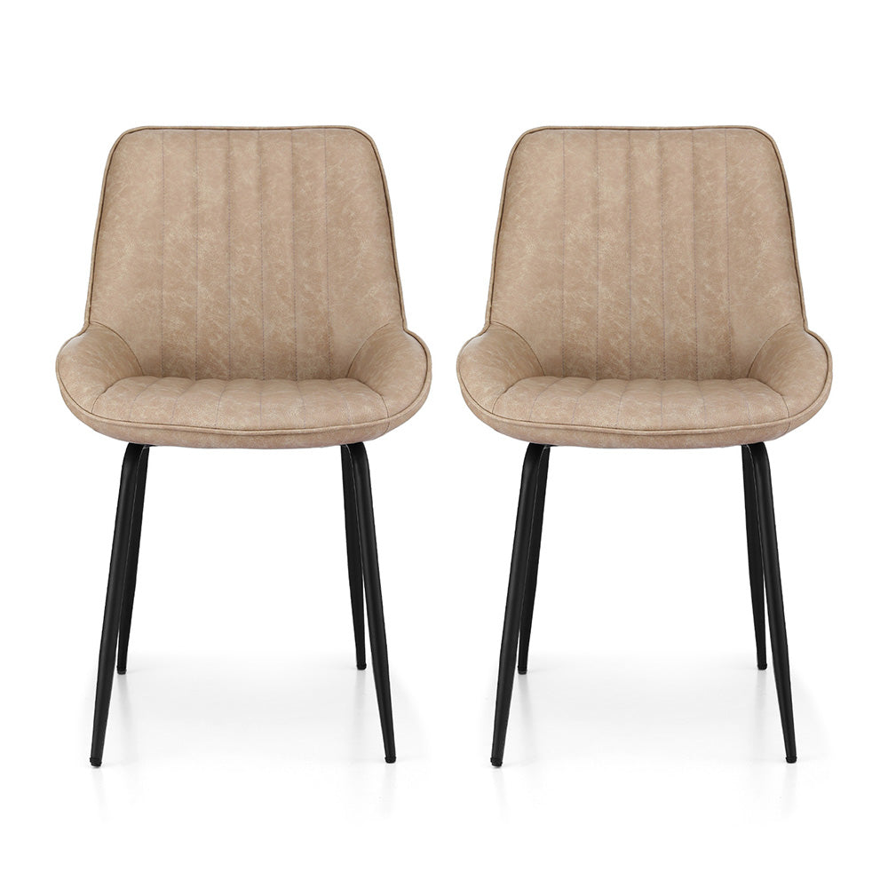 Artiss 2x Dining Chairs Retro PU Leather Kitchen Lounge Cafe Accent Chair Khaki DINC-K-2602-BRX2