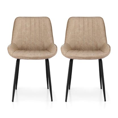 Artiss 2x Dining Chairs Retro PU Leather Kitchen Lounge Cafe Accent Chair Khaki DINC-K-2602-BRX2