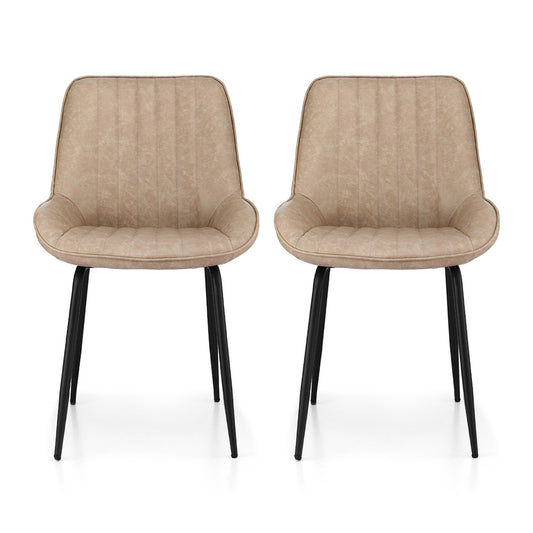 Artiss 2x Dining Chairs Retro PU Leather Kitchen Lounge Cafe Accent Chair Khaki DINC-K-2602-BRX2