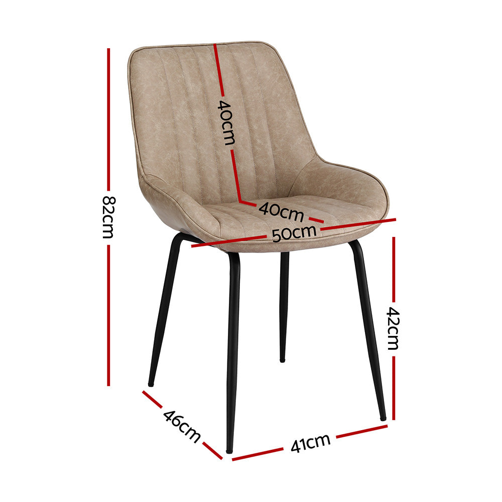 Artiss 2x Dining Chairs Retro PU Leather Kitchen Lounge Cafe Accent Chair Khaki DINC-K-2602-BRX2