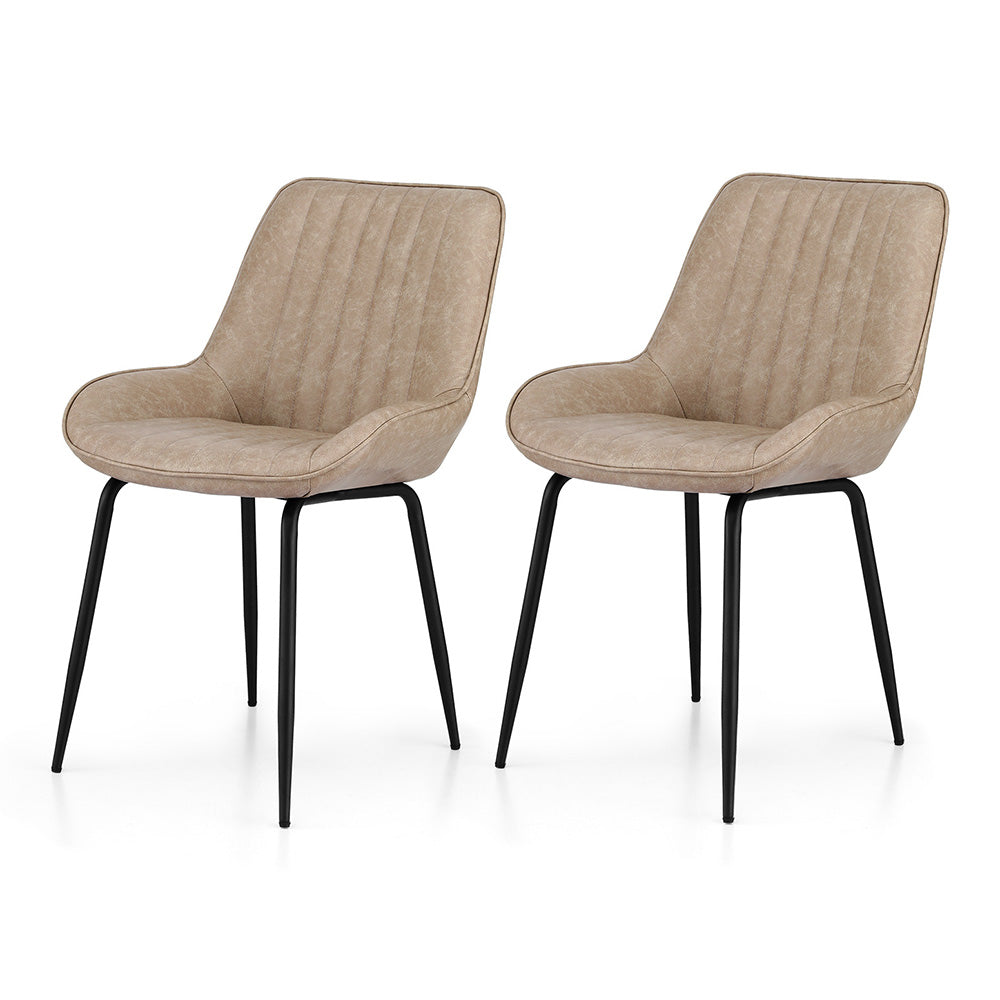 Artiss 2x Dining Chairs Retro PU Leather Kitchen Lounge Cafe Accent Chair Khaki DINC-K-2602-BRX2
