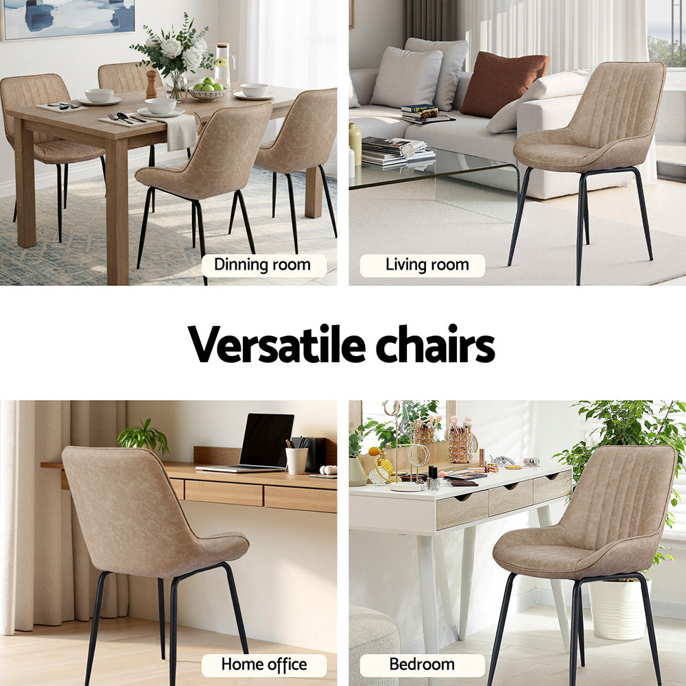 Artiss 2x Dining Chairs Retro PU Leather Kitchen Lounge Cafe Accent Chair Khaki DINC-K-2602-BRX2