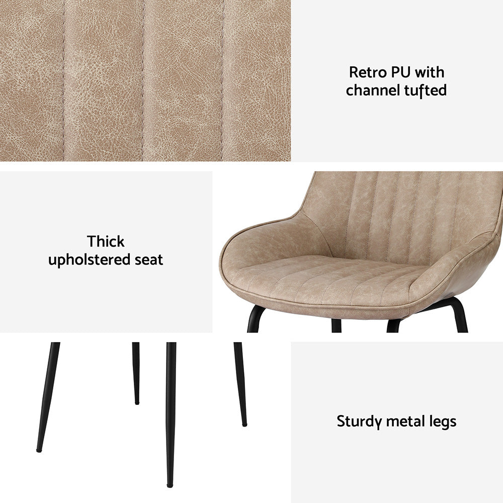 Artiss 2x Dining Chairs Retro PU Leather Kitchen Lounge Cafe Accent Chair Khaki DINC-K-2602-BRX2