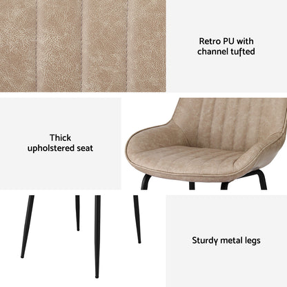 Artiss 2x Dining Chairs Retro PU Leather Kitchen Lounge Cafe Accent Chair Khaki DINC-K-2602-BRX2