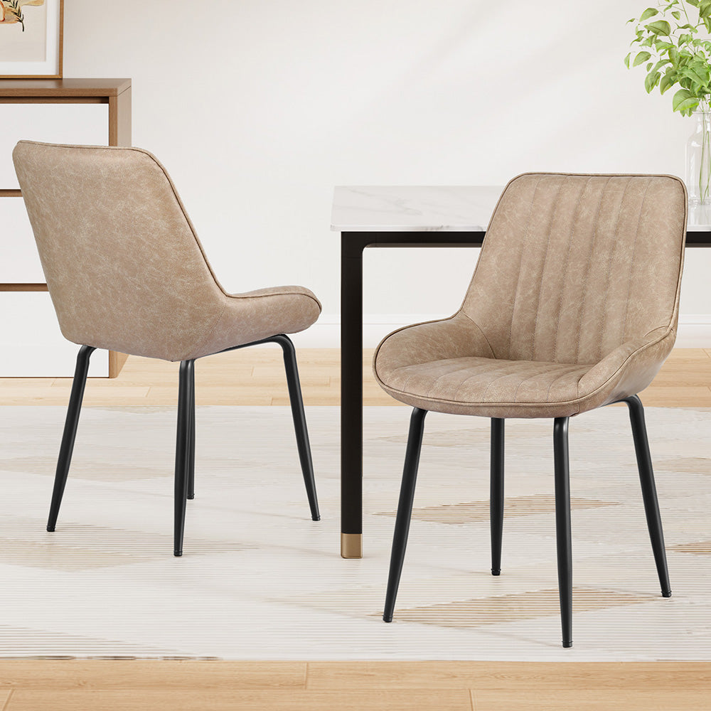 Artiss 2x Dining Chairs Retro PU Leather Kitchen Lounge Cafe Accent Chair Khaki DINC-K-2602-BRX2