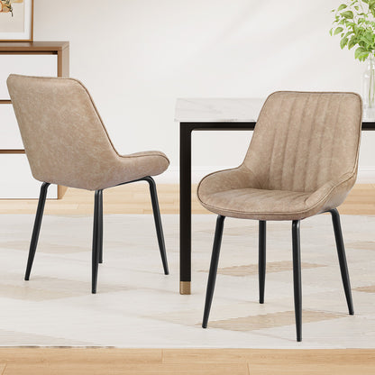 Artiss 2x Dining Chairs Retro PU Leather Kitchen Lounge Cafe Accent Chair Khaki DINC-K-2602-BRX2