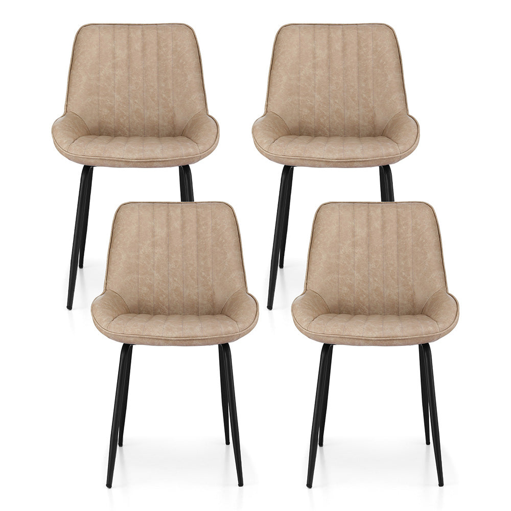 Artiss 4x Dining Chairs Retro PU Leather Kitchen Lounge Cafe Accent Chair Khaki DINC-K-2602-BRX4