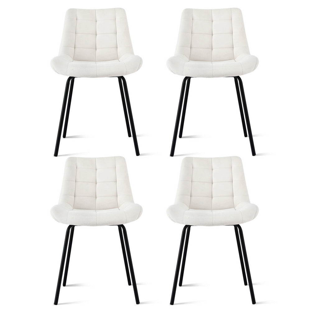 Artiss 4x Dining Chairs Velvet Tufted Kitchen Lounge Cafe Accent Chair Beige DINC-K-799-BGX4