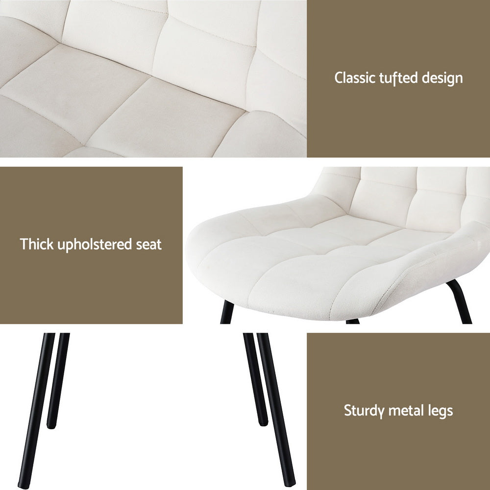 Artiss 4x Dining Chairs Velvet Tufted Kitchen Lounge Cafe Accent Chair Beige DINC-K-799-BGX4