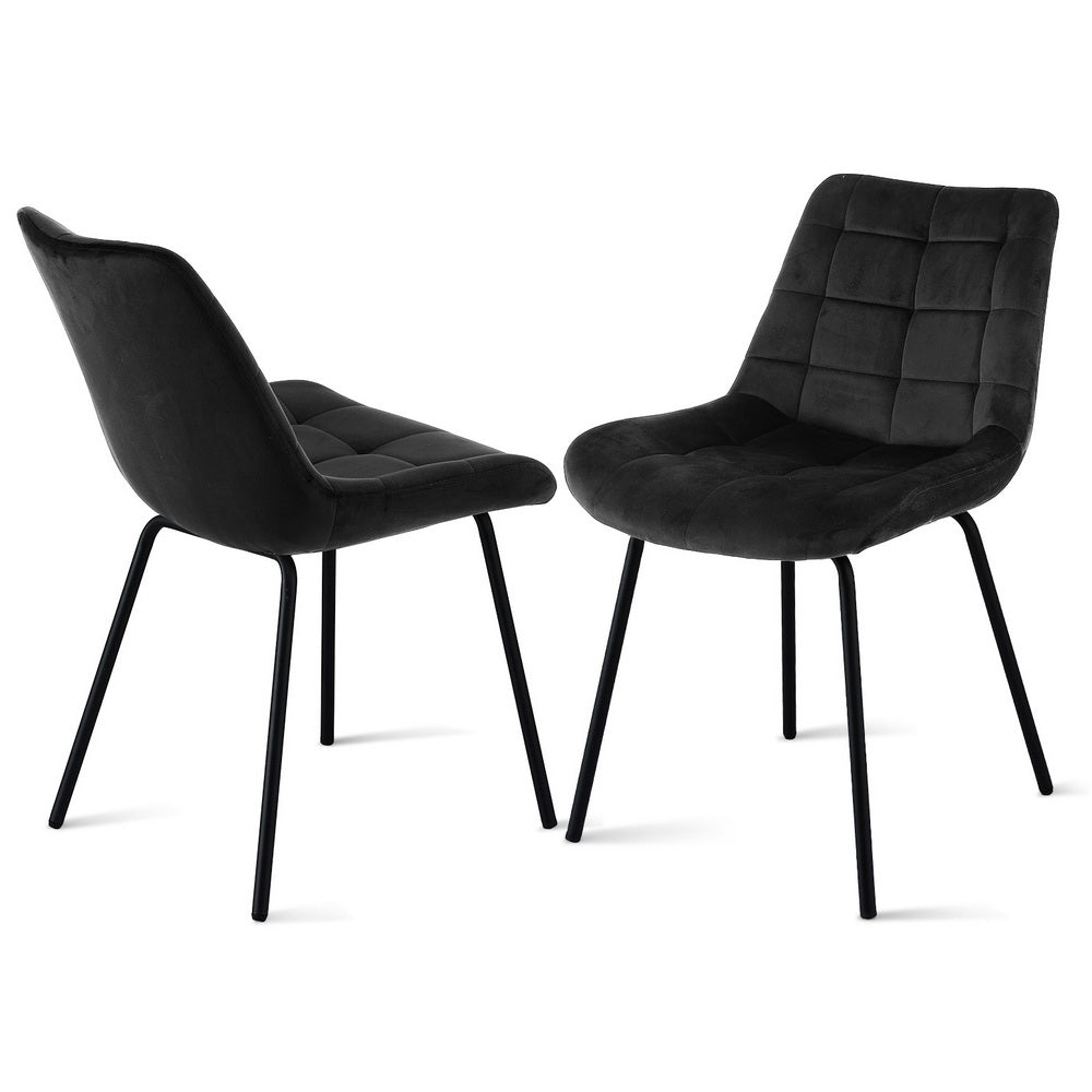 Artiss 2x Dining Chairs Velvet Tufted Kitchen Lounge Cafe Accent Chair Black DINC-K-799-BKX2